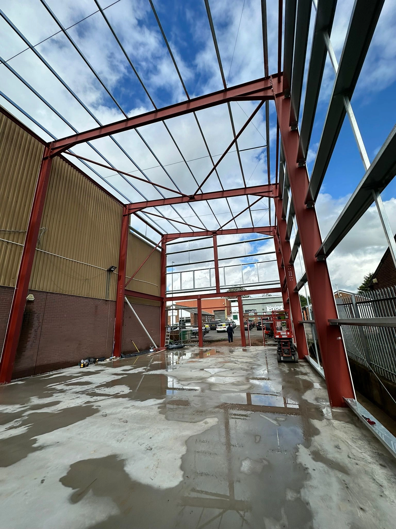 A picture from inside the portal frame building.